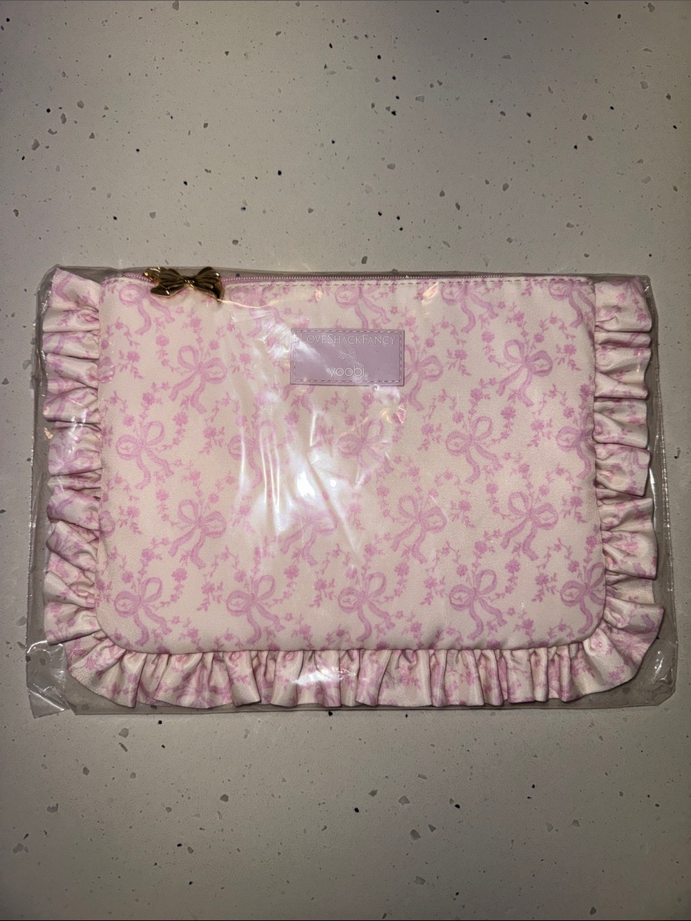 Loveshackfancy x yoobi Pink Bow Ruffle Accessory Pouch